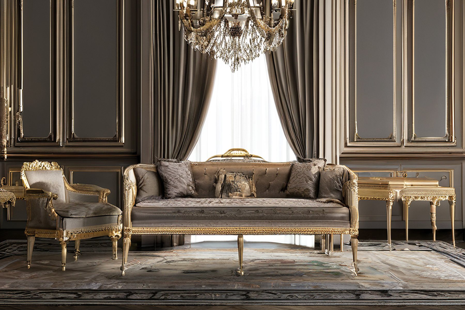 bespoke luxury classic furniture palace installation scene by Modenese Gastone