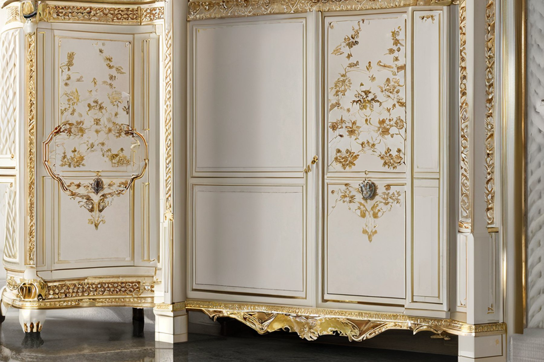 Venetian classic furniture ivory lacquer cabinet by Modenese Gastone