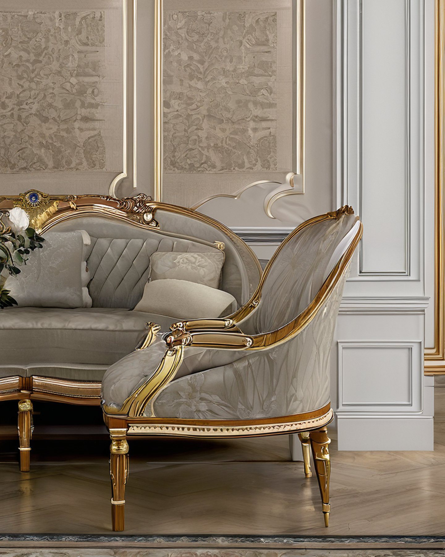 Venetian classic furniture soft gold armchair by Modenese Gastone