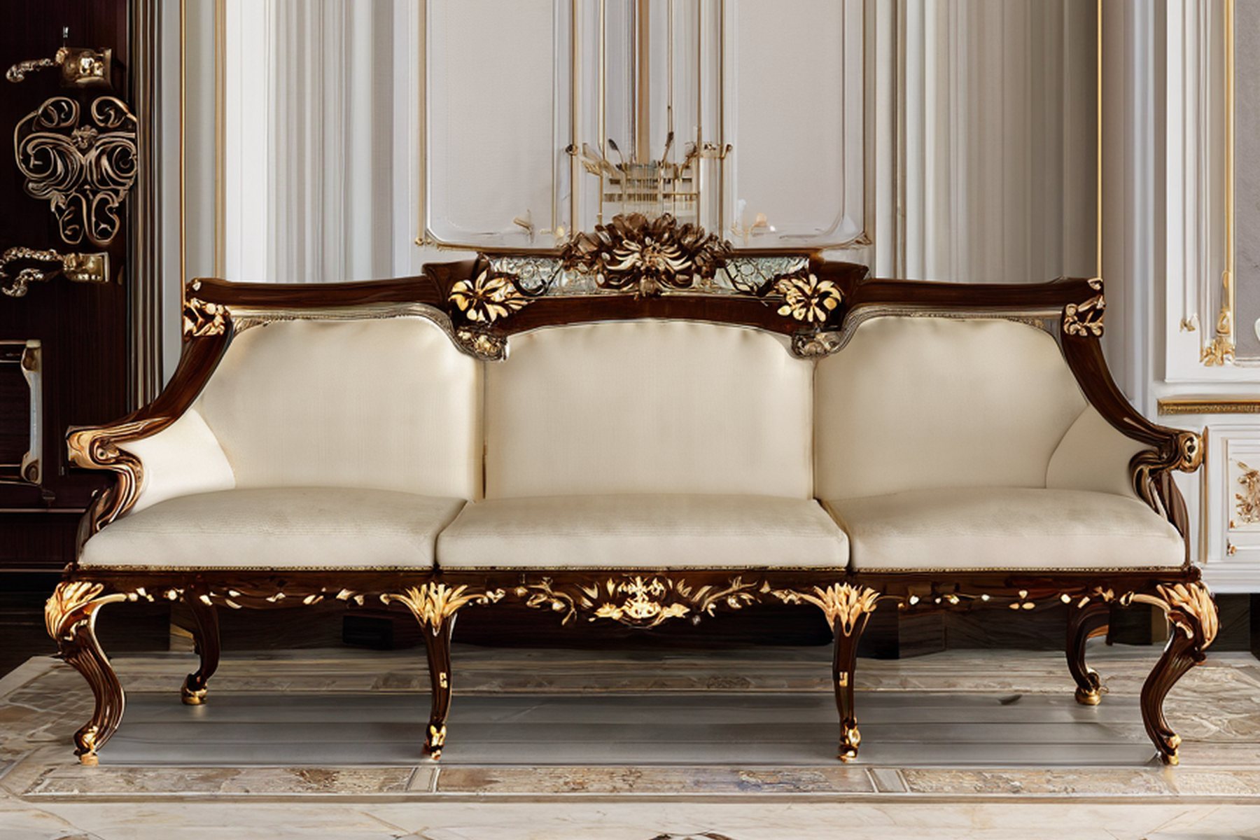 Venetian classic furniture walnut marquetry detail by Modenese Gastone